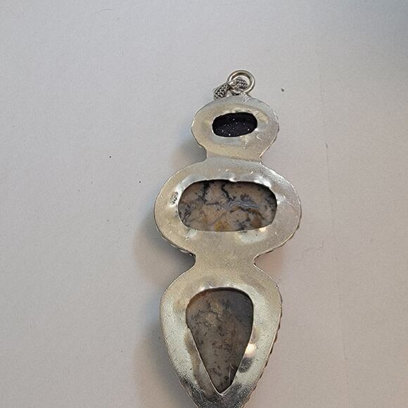 Necklace Pendants Dendritic Agate & Blue Goldstone Handmade Jewelry in Silver - Picture 2 of 10